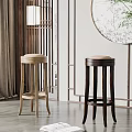 New Chinese Bar Stool Solid Wood Bar Stool Combination 3d model