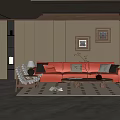 Quiet Ancient Style Living Room Sofa Background Wall Sofa Coffee Table Combination Decorative Painting Single Person Sofa 3d model