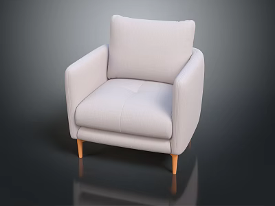 Modern Light Gray Single Seater Sofa with Armrests and Wooden Legs Design 3d model
