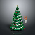 Festive Green Christmas Tree Decorated With Red Ornaments Star And White Tinsel