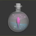 Laboratory Glass Round Bottom Flask With Pink Blue Substances And Stopper
