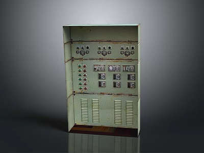 Vintage Rusty Green Computer Control Cabinet With Buttons Meters And Vents 3d model