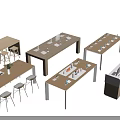 Functional Tables In Various Modern Designs With Stools And Tabletop Storage 3d model