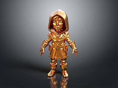 Golden Cartoon Style Hooded Armor Character Figure With Shiny Surface 3d model