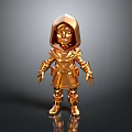 Golden Cartoon Style Hooded Armor Character Figure With Shiny Surface