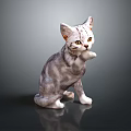 Gray White Cat Statue In Sitting Pose With Raised Front Paw On Gradient Gray Background 3d model
