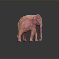 Pinkish Red Elephant Sculpture with Textured Surface on Black Background and Reflection