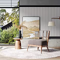 Stylish Accent Chair With Wooden Frame Gray Cushion Floor Lamp Round Rug And Natural View