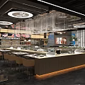 Modern Restaurant Interior With Open Display Counters Menu Boards And Warm Lighting 3d model