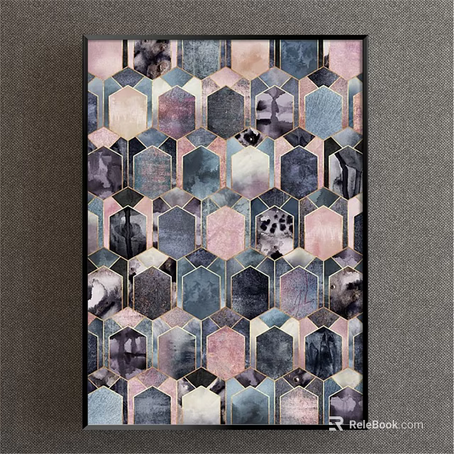 Modern Abstract Painting with Hexagonal Geometric Patterns and Vibrant Colorful Design 3d model