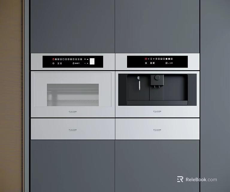 Modern Built In Kitchen Appliances In Gray Cabinets With Sleek Design 3d model 