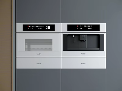 Modern Built In Kitchen Appliances In Gray Cabinets With Sleek Design 3d model