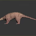 3D Rendered Low Poly Pink Pangolin with Geometric Scales on Reflective Black Surface