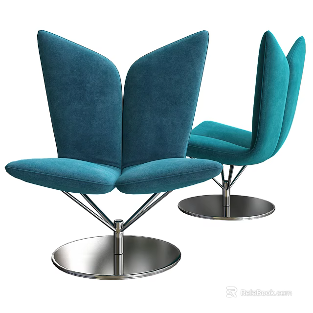 Modern Teal Leisure Chair With Butterfly Shaped Backrest And Metal Swivel Base 3d model 
