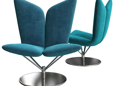 Modern Teal Leisure Chair With Butterfly Shaped Backrest And Metal Swivel Base 3d model