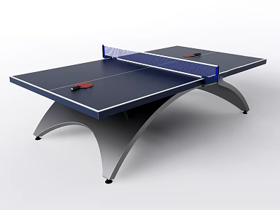 Durable Professional Ping Pong Table With Blue Tabletop And Curved Metal Frame Including Net And Paddles 3d model
