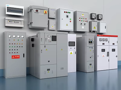 Public Facility Electrical Equipment Area With Control Cabinets And Distribution Boxes 3d model