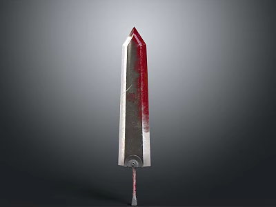 Medieval Bloodstained Metal Sword With Red Hilt And Vertical Blade Design 3d model