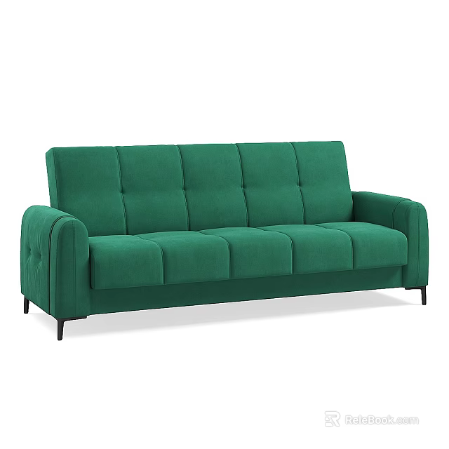 Green Modern Two Seater Sofa With Padded Backrest And Black Legs Design 3d model