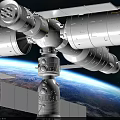Futuristic Space Station With Solar Panels Orbiting Earth In Sci Fi Scene 3d model