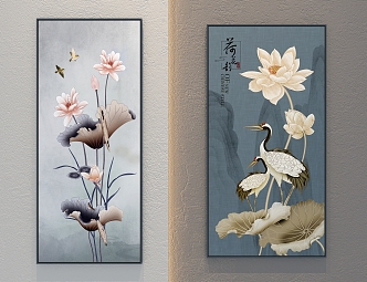 New Chinese Style Decorative Painting Hallway Decorative Painting Lotus Painting 3d model