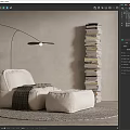 Modern Lazy Sofa Foot Floor Lamp Simple Bookshelf 3d model