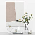 Modern Decorative Ornament Combination With White Bust Vase Yellow Flowers Books And Abstract Painting