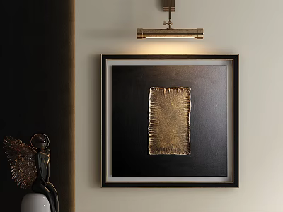 Gold Textured Abstract Painting Black Framed Modern Interior Wall Art Decor 3d model