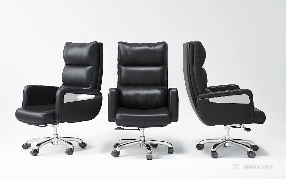 Ergonomic Black Leather Office Chair With High Back Swivel And Rolling Wheels 3d model 