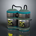 Industrial Metal Containers With Yellow Warning Symbols And Connected Hoses