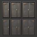 Dark Hinged Doors with Gold Accents and Intricate Carved Designs