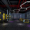 Modern CrossFit Gym Interior With Colorful Fitness Balls Numbered Floor Markers And Hexagon Lights