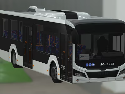 Modern Scherer Bus With Black And White Exterior And Interior Seats 3d model