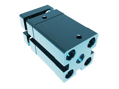 Blue Metallic Mechanical Block With Cubic Structure And Multiple Mounting Holes 3d model