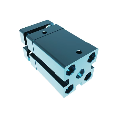 Blue Metallic Mechanical Block With Cubic Structure And Multiple Mounting Holes 3d model
