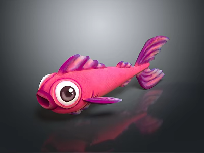 Vibrant Pink Aquatic Fish With Big Eyes Purple Fins And Tail 3d model Vibrant Pink Aquatic Fish With Big Eyes Purple Fins And Tail 3d model