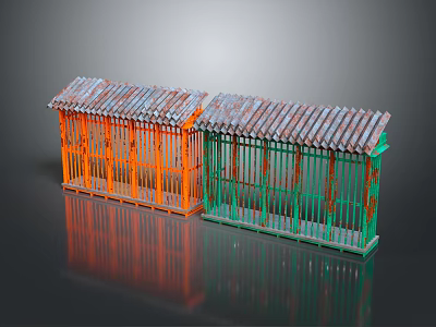 Orange And Green Decorative Ornament Set Featuring Rusty Roof Pavilion Design 3d model