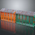 Orange And Green Decorative Ornament Set Featuring Rusty Roof Pavilion Design