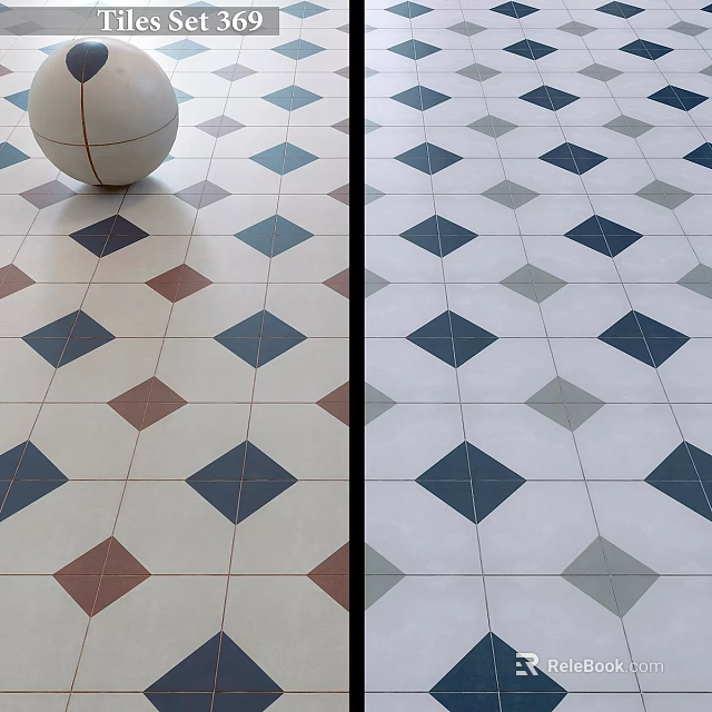 Diamond Pattern Floor Tiles With Blue Gray Brown Beige Color Combinations 3d model 