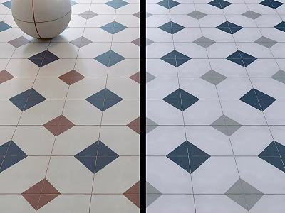 Diamond Pattern Floor Tiles With Blue Gray Brown Beige Color Combinations 3d model
