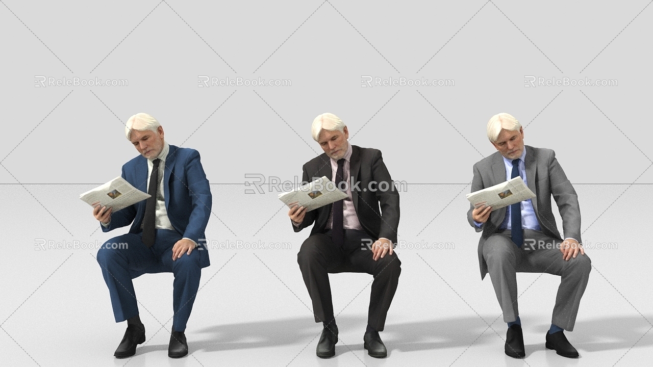 Reading Newspaper Reading Office Suit Sitting Old Man 3d model