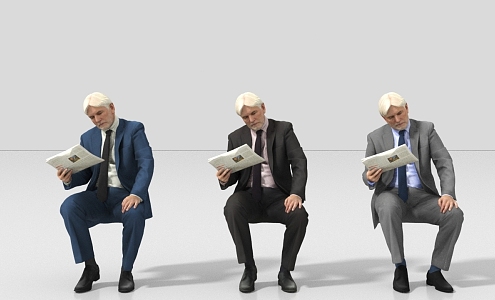 Reading Newspaper Reading Office Suit Sitting Old Man 3d model