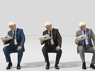 Reading Newspaper Reading Office Suit Sitting Old Man 3d model