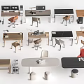 Modern Various Desk Designs With Wooden Black Tops Chairs Lamps And Laptops