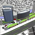 Modern Urban Commercial Complex With High Rise Buildings Green Spaces And Transport Links