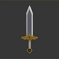 Mythical Weapon With Silver Sword Blade Blue Glowing Patterns And Golden Wing Shaped Hilt