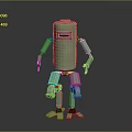 Green Robot 3D Model With Cylindrical Body Arms And Legs