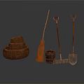 Essential Household Living Supplies Including Woven Baskets Broom Bucket Rake And Shovel