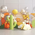 Birthday Party Inflatable Decorations With Cactus Cloud Shapes Balloons And Happy Birthday Sign