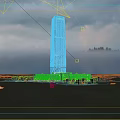 Modern High Rise Office Building with Glass Curtain Wall Waterfront Reflection and Surrounding Trees